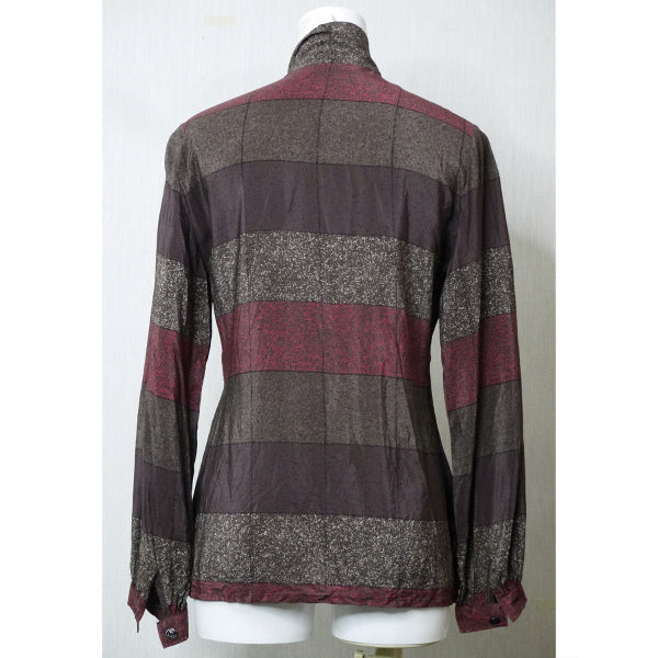 Old Dior マルチボーダー ボウタイシルクブラウス （茶系）