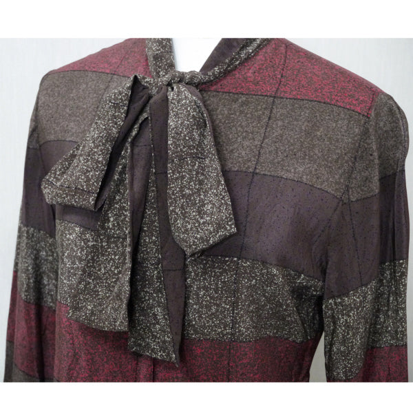 Old Dior マルチボーダー ボウタイシルクブラウス （茶系）