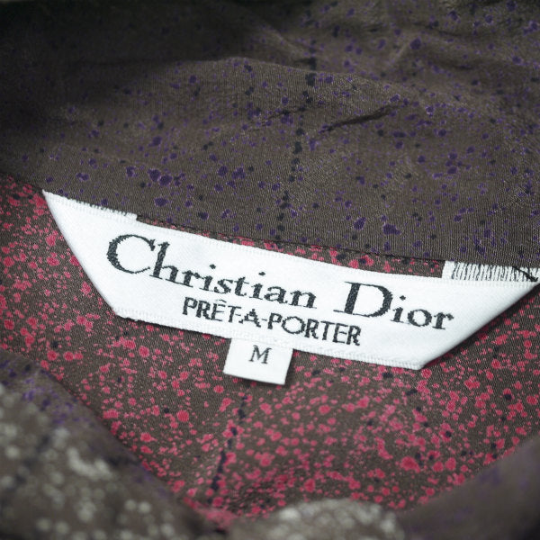 Old Dior マルチボーダー ボウタイシルクブラウス （茶系）