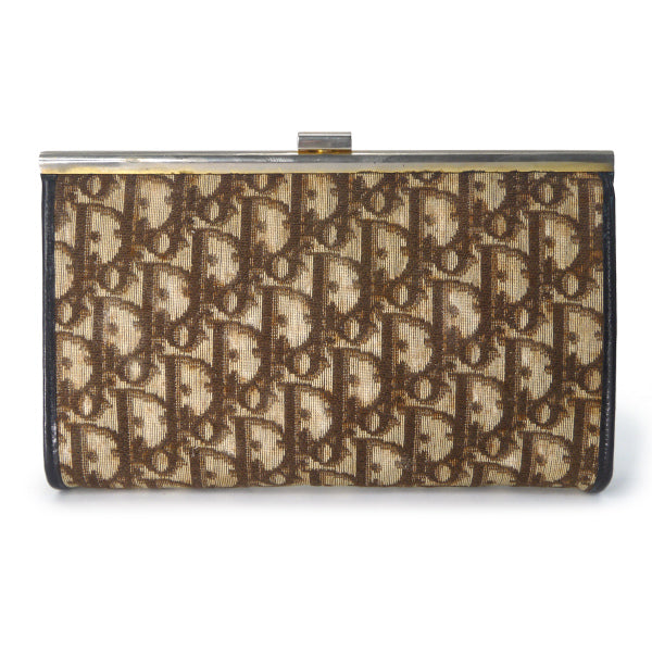 Old Dior　トロッター柄がま口クラッチバッグ（茶）