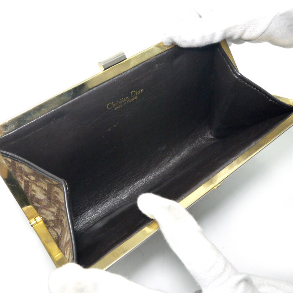 Old Dior　トロッター柄がま口クラッチバッグ（茶）