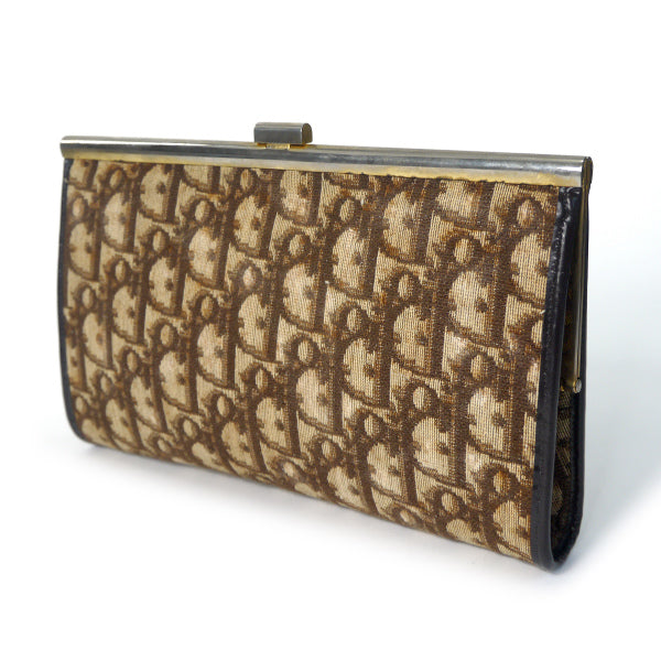 Old Dior　トロッター柄がま口クラッチバッグ（茶）