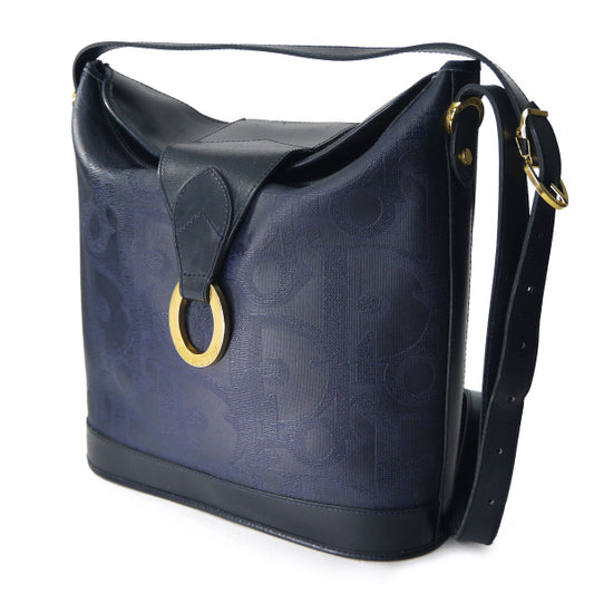 OLD Dior オーバルロゴ金具トロッター柄ショルダー（濃紺）