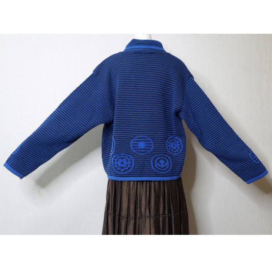 Old Dior 刺繍柄ウールニットカーディガン（青系）