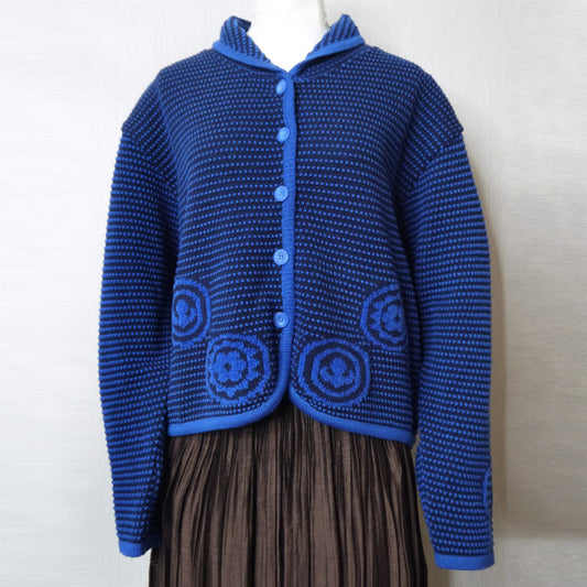 Old Dior 刺繍柄ウールニットカーディガン（青系）