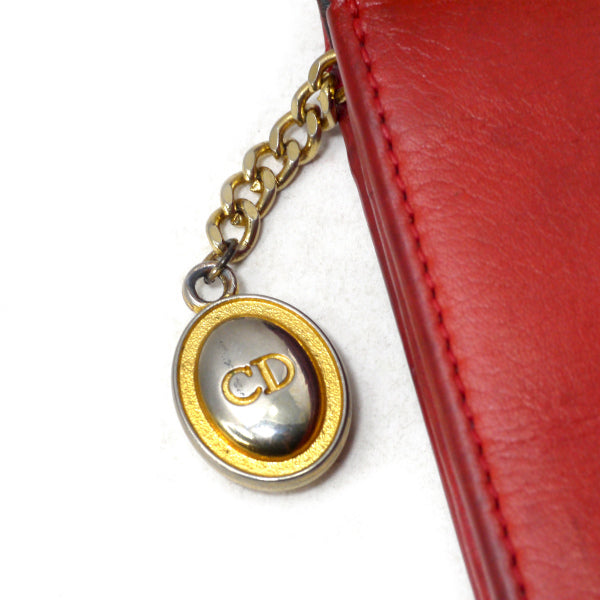 OLD Dior　エンボスCDロゴレザー折り財布（赤/紺）