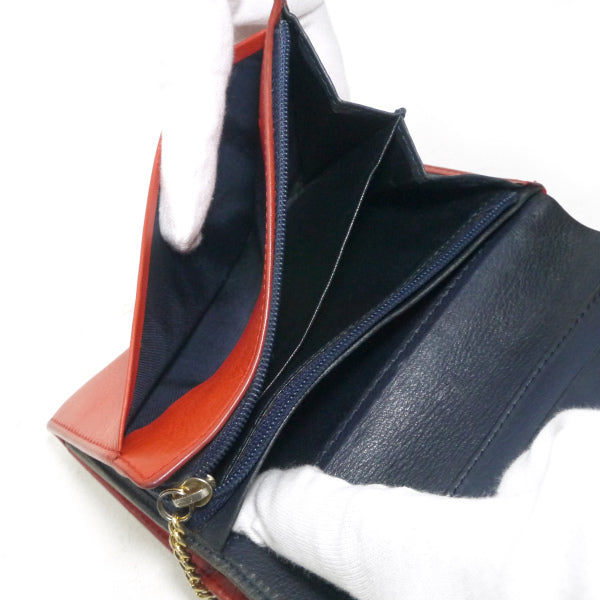 OLD Dior　エンボスCDロゴレザー折り財布（赤/紺）