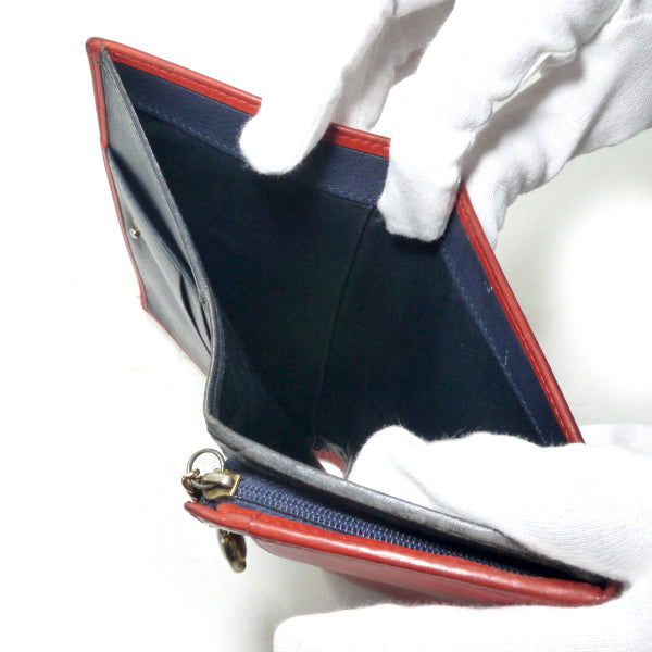 OLD Dior　エンボスCDロゴレザー折り財布（赤/紺）