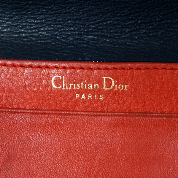 OLD Dior　エンボスCDロゴレザー折り財布（赤/紺）