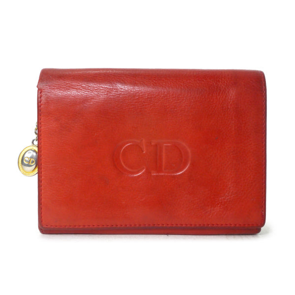OLD Dior　エンボスCDロゴレザー折り財布（赤/紺）
