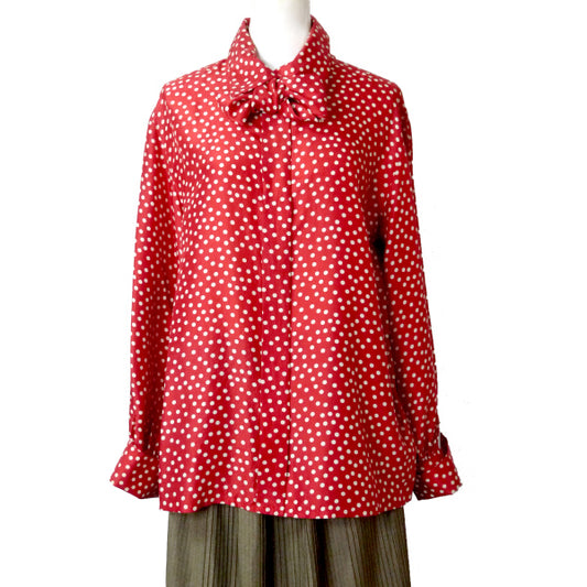 Old Dior　リボン付きドット柄シルクブラウス （赤）