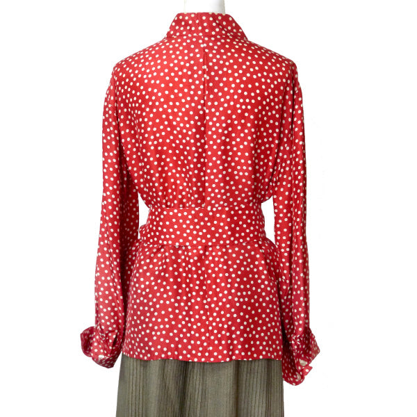 Old Dior　リボン付きドット柄シルクブラウス （赤）