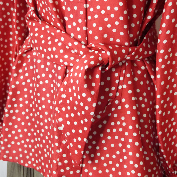 Old Dior　リボン付きドット柄シルクブラウス （赤）