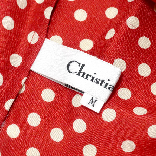 Old Dior　リボン付きドット柄シルクブラウス （赤）