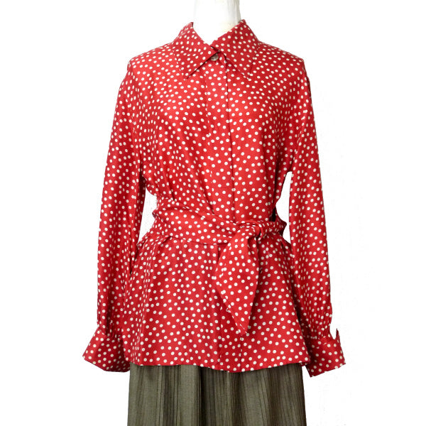 Old Dior　リボン付きドット柄シルクブラウス （赤）