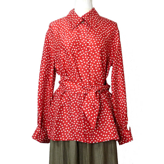 Old Dior　リボン付きドット柄シルクブラウス （赤）