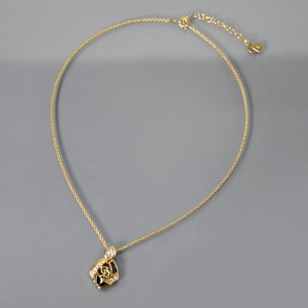 C.Dior　ジルコニア×ブラックCDモチーフネックレス（ゴールド）