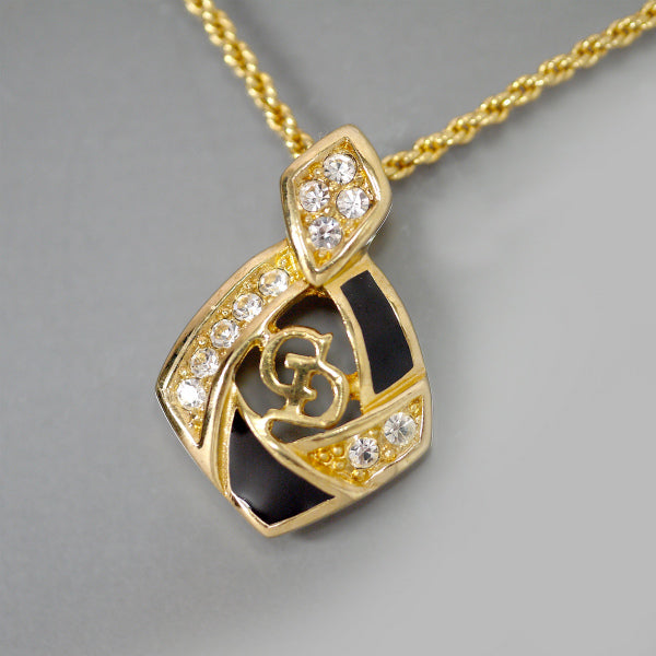 C.Dior　ジルコニア×ブラックCDモチーフネックレス（ゴールド）