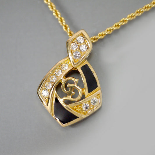 C.Dior　ジルコニア×ブラックCDモチーフネックレス（ゴールド）