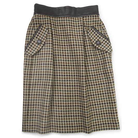 Old Dior 千鳥格子柄ツイード タイトスカート（茶系）