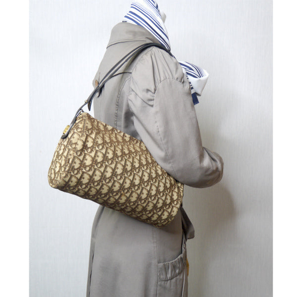 Old Dior　トロッター柄 筒型2WAYバッグ（茶）