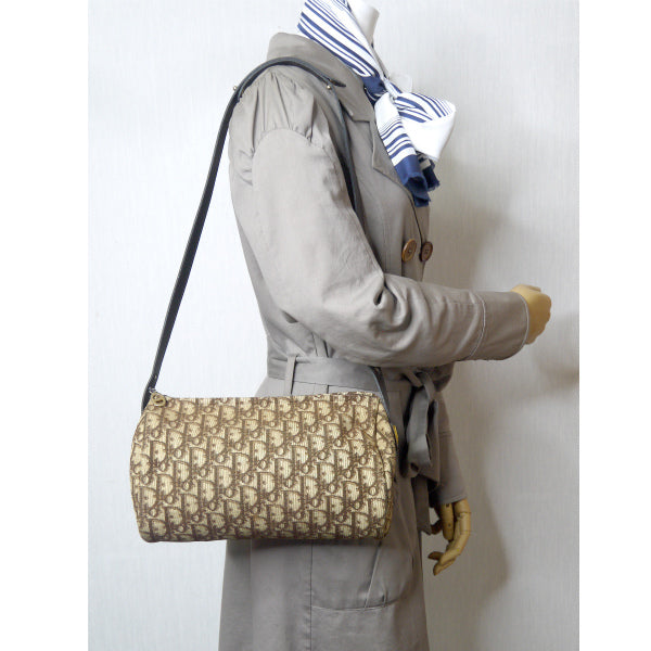 Old Dior　トロッター柄 筒型2WAYバッグ（茶）