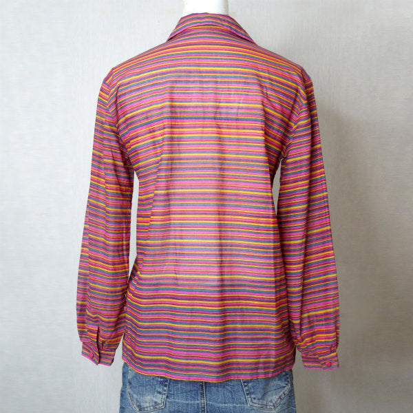 Old Dior マルチボーダーシルクブラウス （ピンク系）