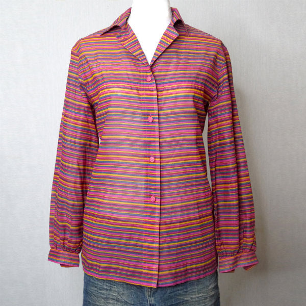 Old Dior マルチボーダーシルクブラウス （ピンク系）