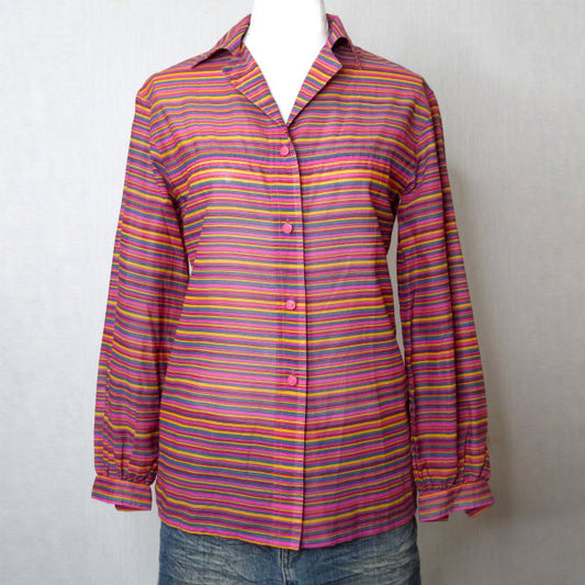 Old Dior マルチボーダーシルクブラウス （ピンク系）