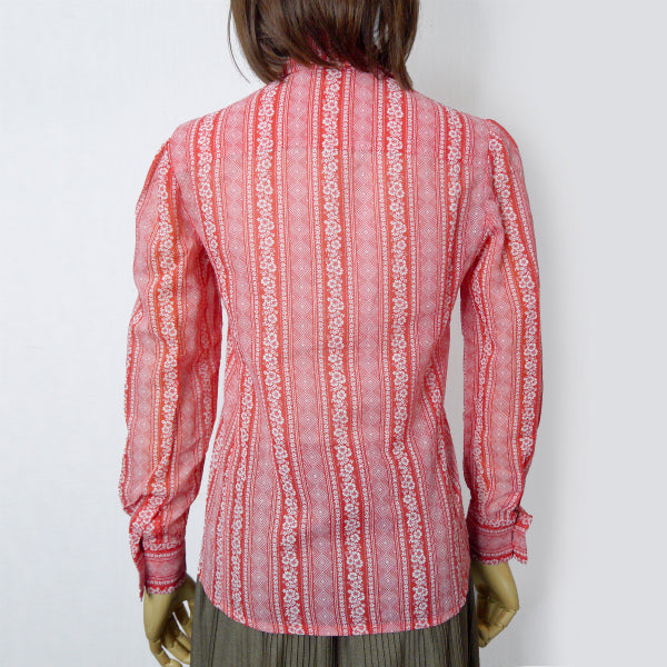 Old Dior フラワー＆幾何学模様コットンブラウス（赤）