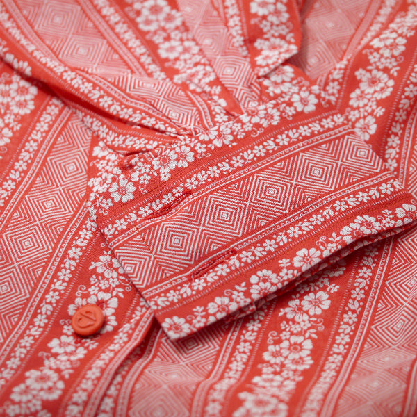 Old Dior フラワー＆幾何学模様コットンブラウス（赤）