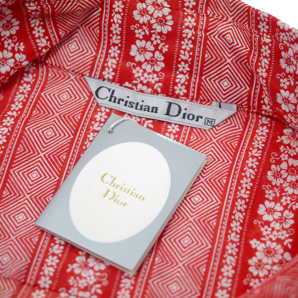 Old Dior フラワー＆幾何学模様コットンブラウス（赤）