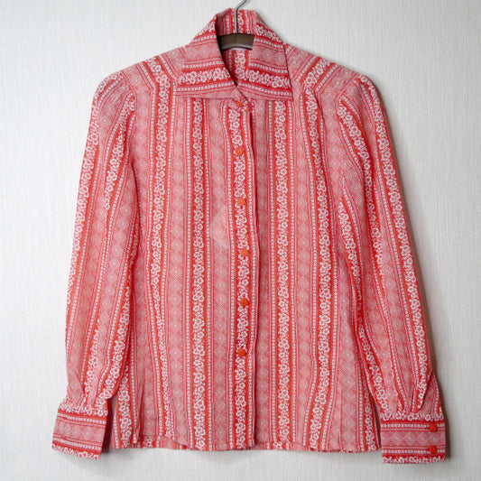 Old Dior フラワー＆幾何学模様コットンブラウス（赤）