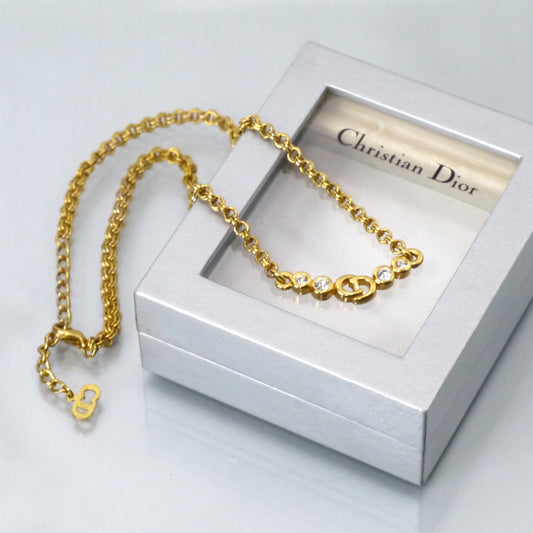 C.Dior CDロゴ×ジルコニア ネックレス（ゴールド）
