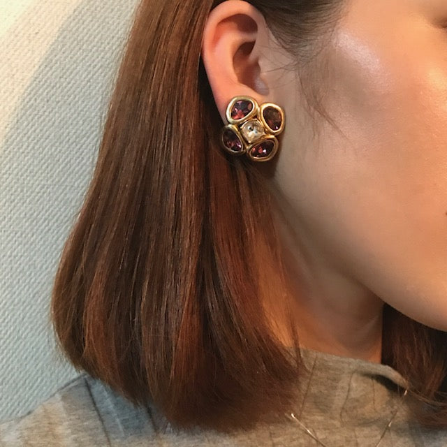 Old Dior フラワーストーンイヤリング