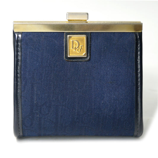 Old Dior トロッター柄がま口ミニポーチ（紺）