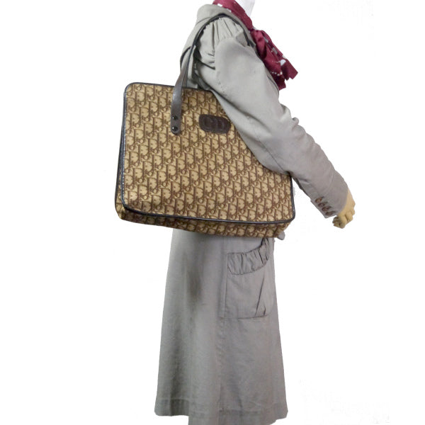 OLD Dior トロッター柄CDロゴA4トートバッグ（茶）