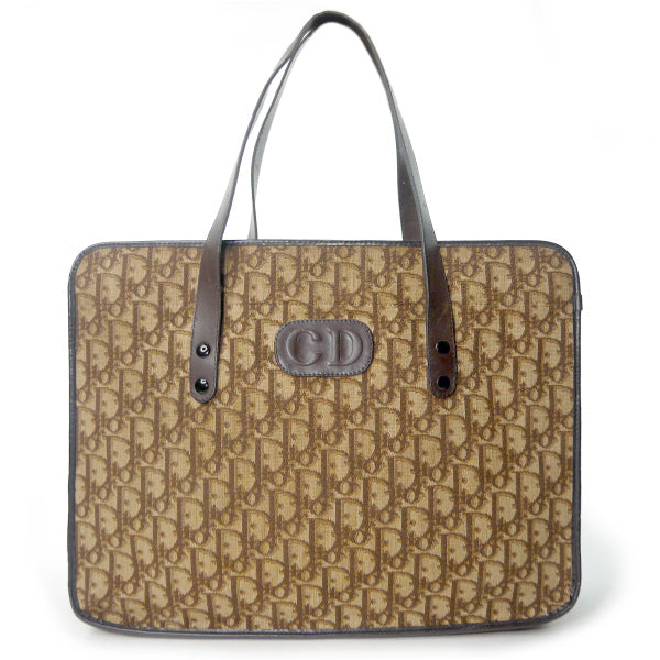 OLD Dior トロッター柄CDロゴA4トートバッグ（茶）