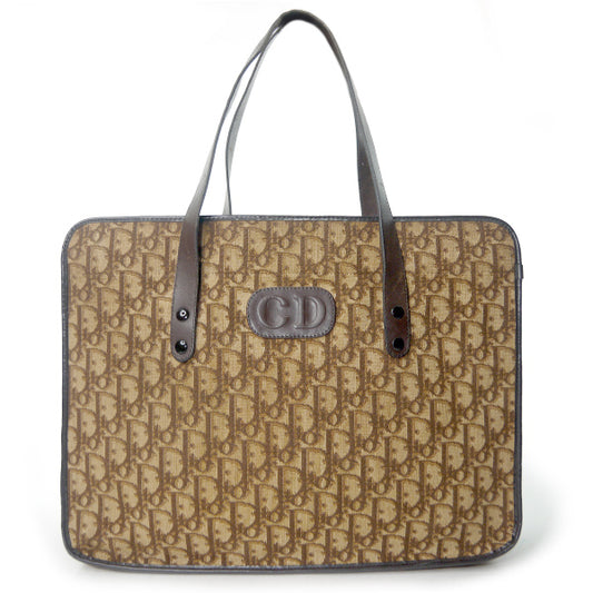 OLD Dior トロッター柄CDロゴA4トートバッグ（茶）
