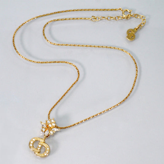 OLD Dior　CDロゴ ジルコニアネックレス（ゴールド）