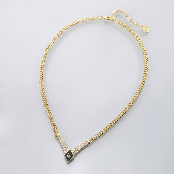 C.Dior　ジルコニア×ブラック ロゴネックレス（ゴールド）