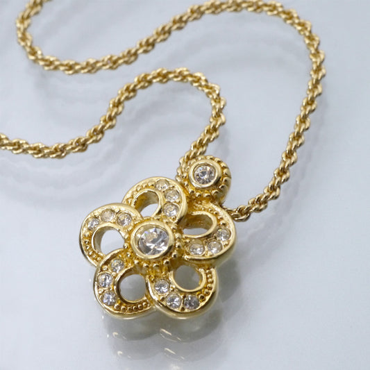 OLD Dior　ジルコニア フラワーネックレス（ゴールド）