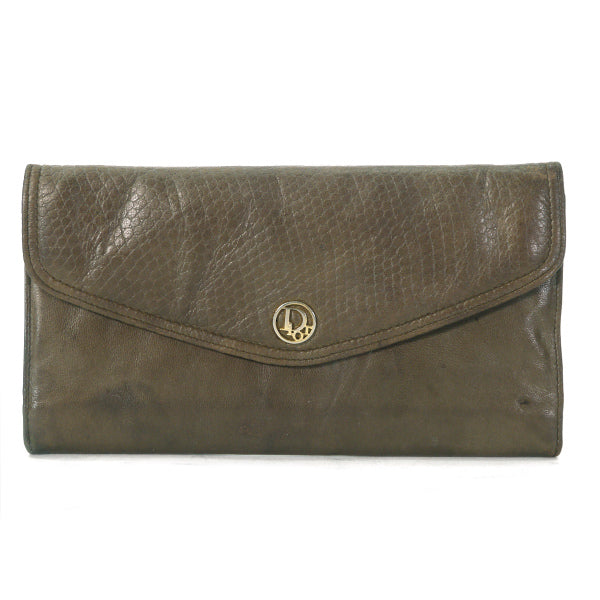 OLD Dior　パイソン型押しラム革長財布（茶）