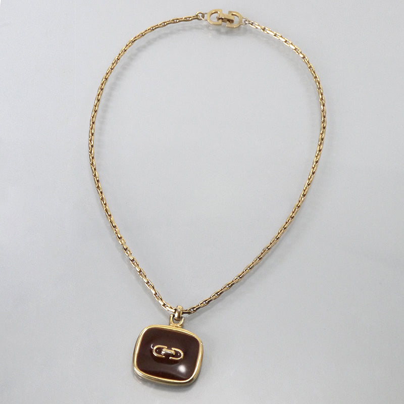 OLD Dior CDロゴ ボルドー石ネックレス (ゴールド)