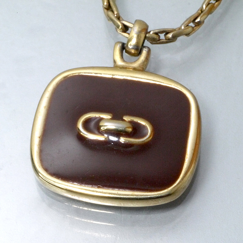 OLD Dior CDロゴ ボルドー石ネックレス (ゴールド)