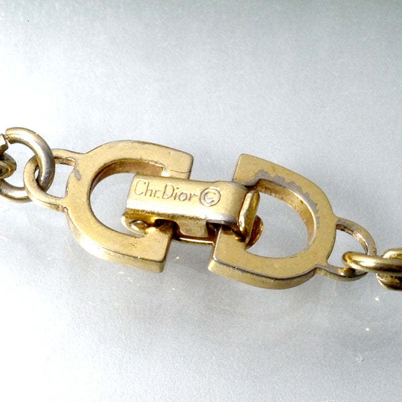 OLD Dior CDロゴ ボルドー石ネックレス (ゴールド)