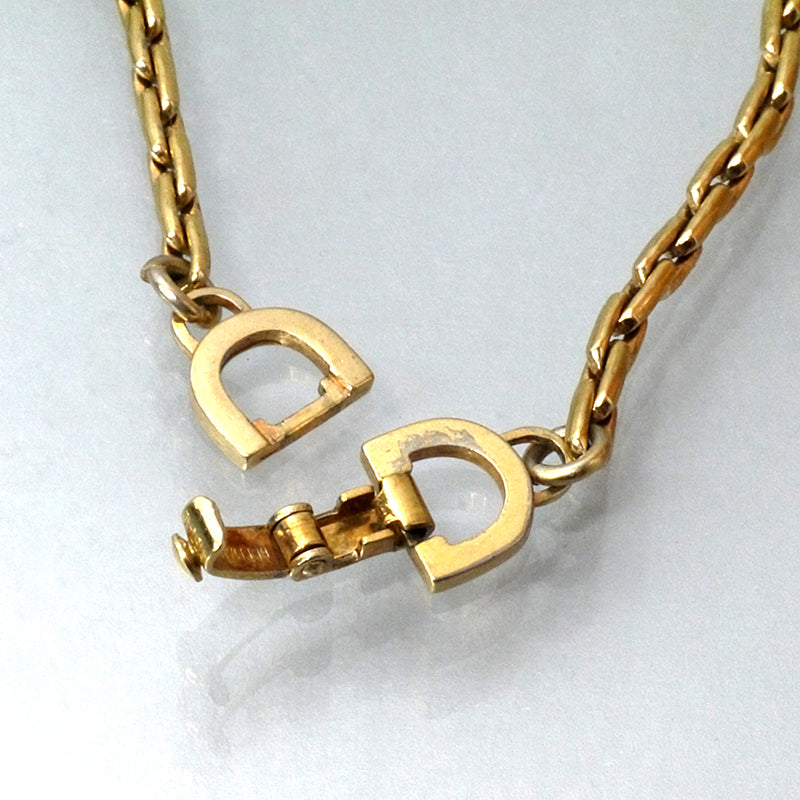 OLD Dior CDロゴ ボルドー石ネックレス (ゴールド)