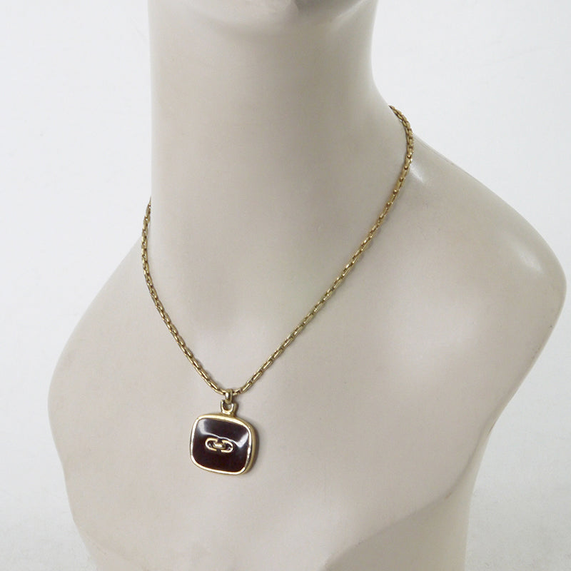 OLD Dior CDロゴ ボルドー石ネックレス (ゴールド)