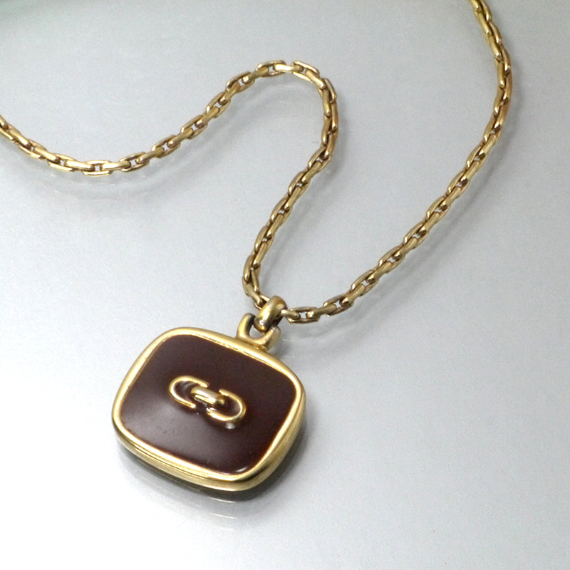 OLD Dior CDロゴ ボルドー石ネックレス (ゴールド)