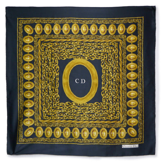 OLD Dior　ジュエリー×チェーン柄 大判シルクスカーフ（黒系）